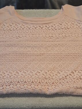 croft & barrow Pink Lace-Front Crewneck Top